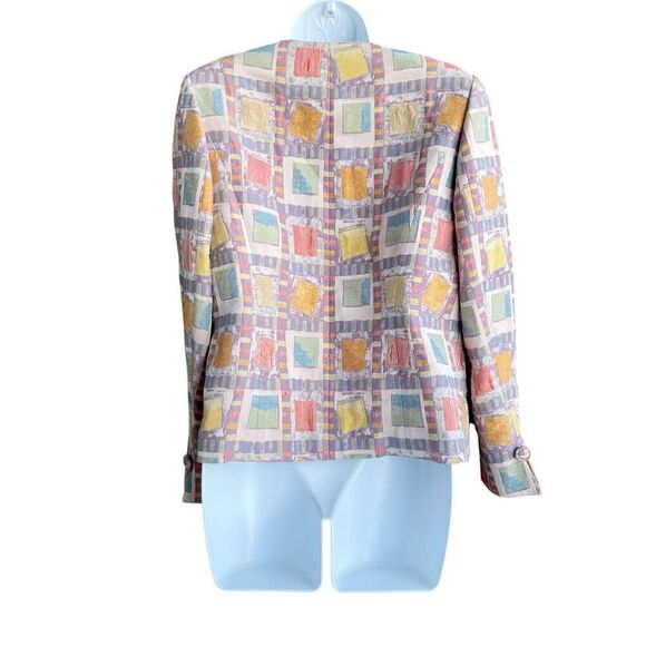 Lourdes Chavez Silk Jacquard Knit Jacket Size 10 Multicolor Patchwork Pockets - Picture 2 of 4